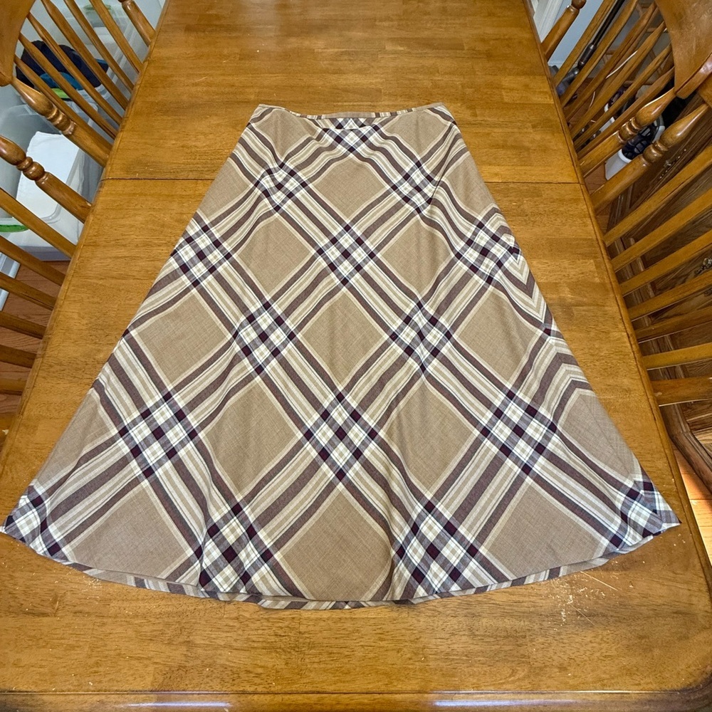 Talbots Plaid Bias Cut A-Line 100% Wool Skirt 18